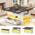 Lift Top Coffee Table with Storage Hidden Compartment 2 Fabric Drawers LED Light