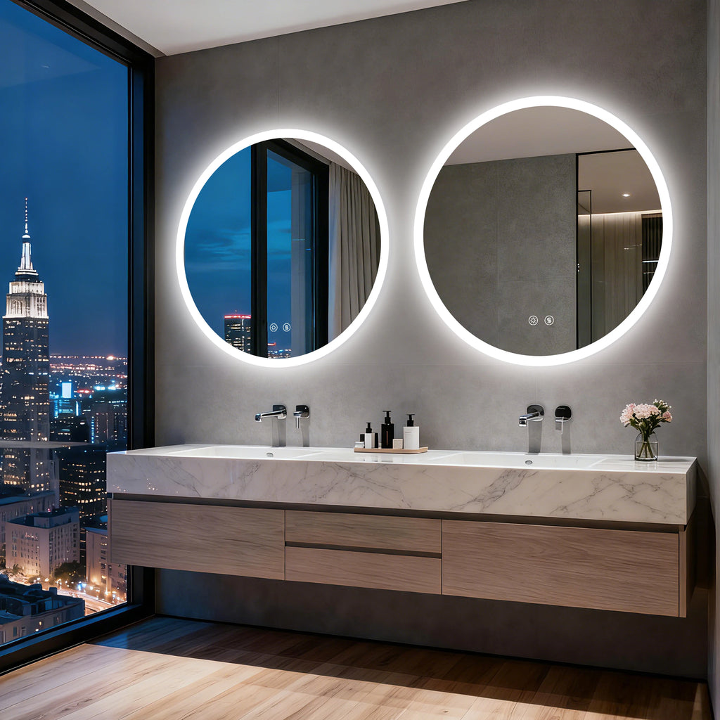 Wall Vanity Mirror with Aluminum Frame, Anti-Fog, Stepless Dimming, 3000K/4000K/6000K