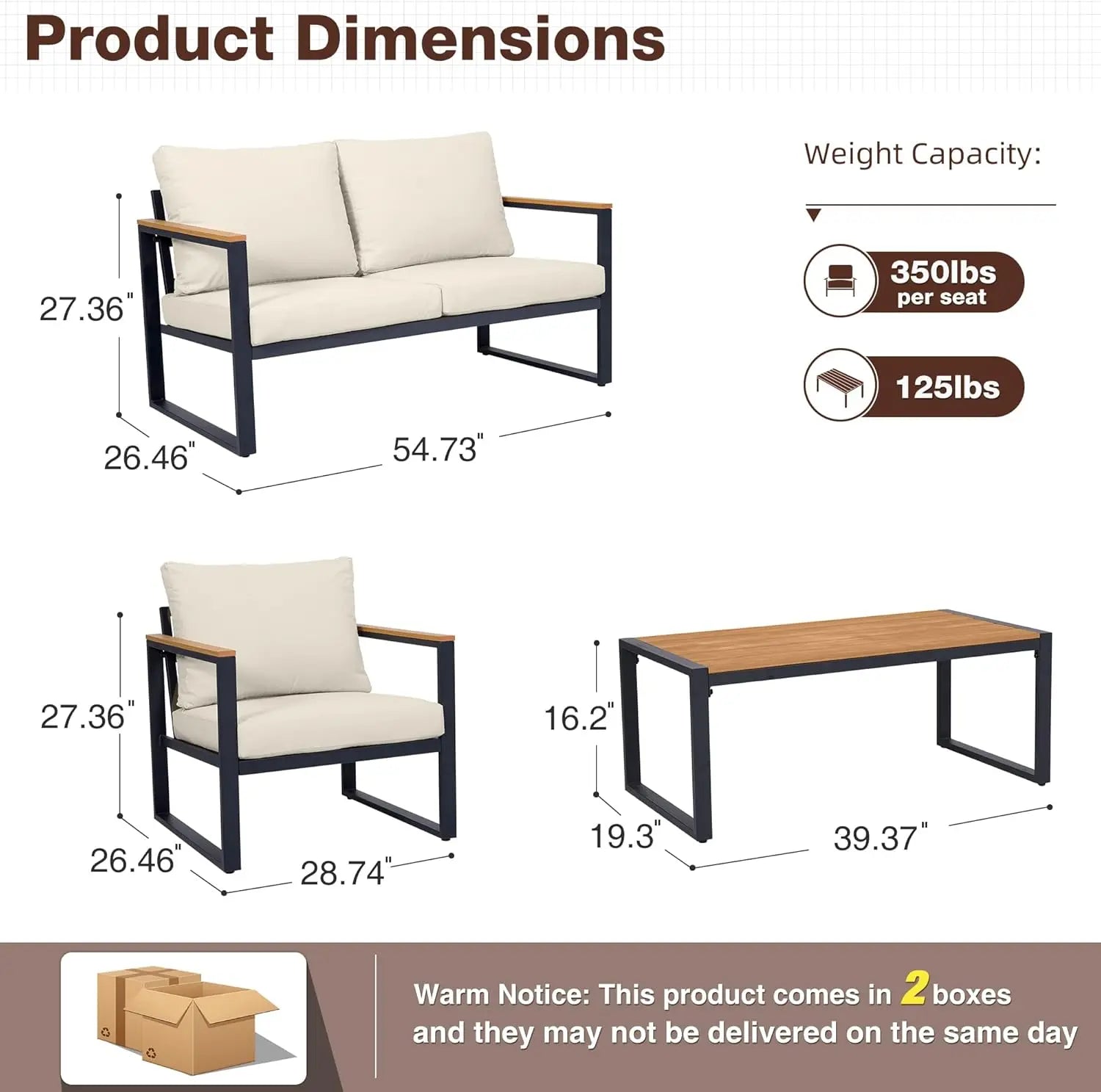 4 Pieces Outdoor Patio Furniture with Coffee Table
