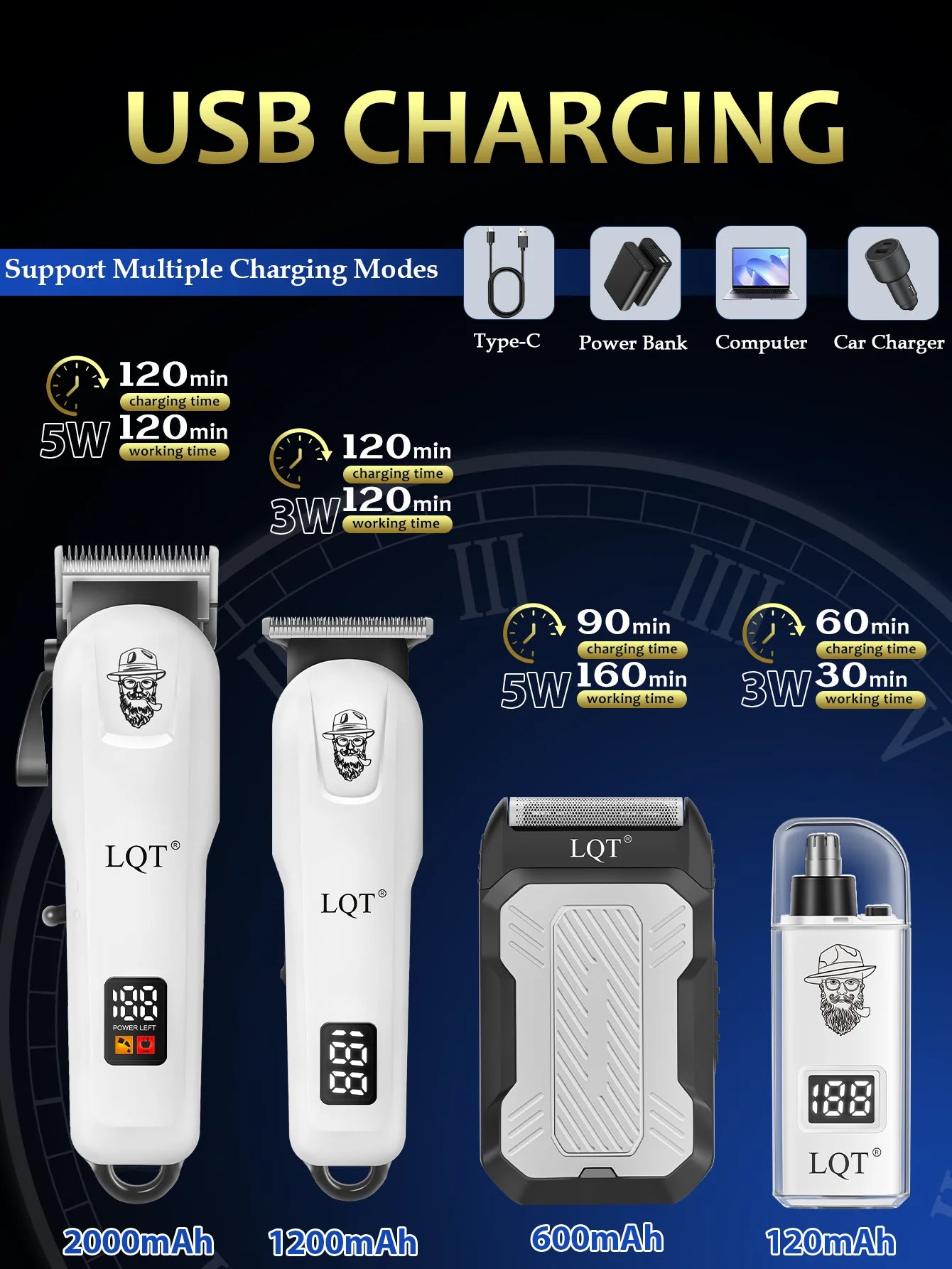 2/3/4pcs Clippers Tool Set, Cordless Electric Hair Trimmer For Men, Portable Razor & Ear And Nose Hair Trimmer