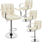 Adjustable Swivel Bar Stools Set of 2, Hydraulic Counter Height with Armrest & Back, PU Leather for Kitchen & Bar