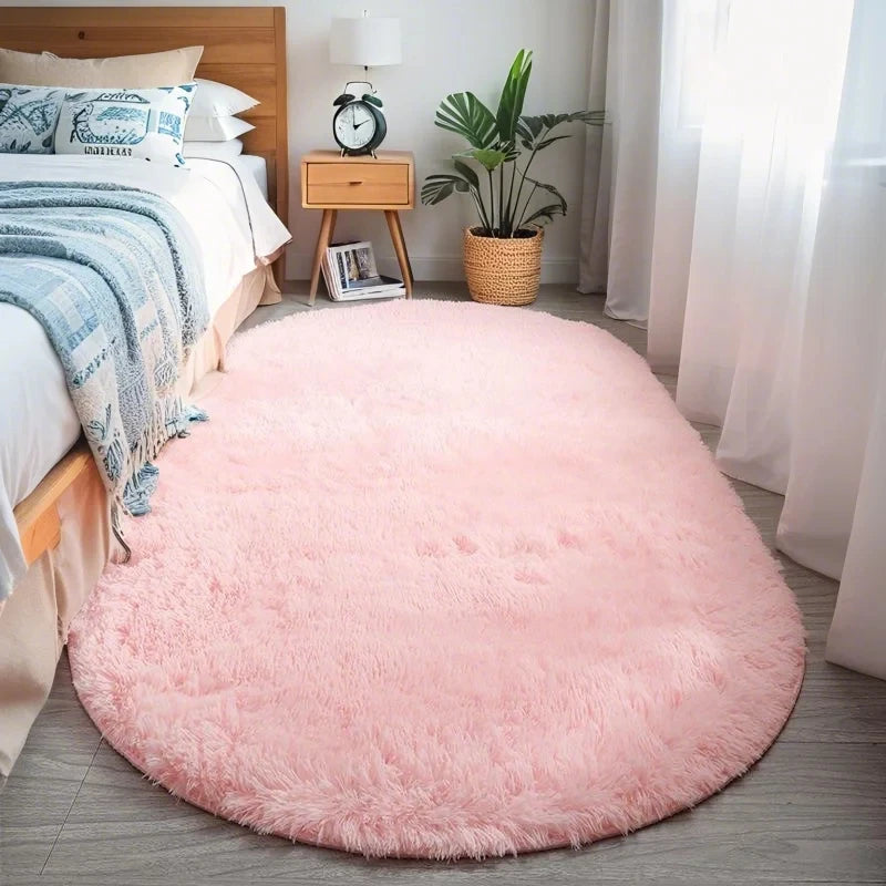Fluffy Oval Plush Carpet Extra Soft For Living Room Sofa Area Bedroom Non-Slip