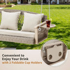 3-Person Wicker Porch Swing with Upgraded Cup Holder, 900lbs Capacity