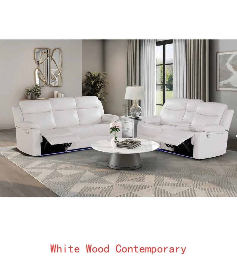 3-Piece Reclining Sofa Set with LED Lights – Sofa, Loveseat & Recliner for Living Room Comfort