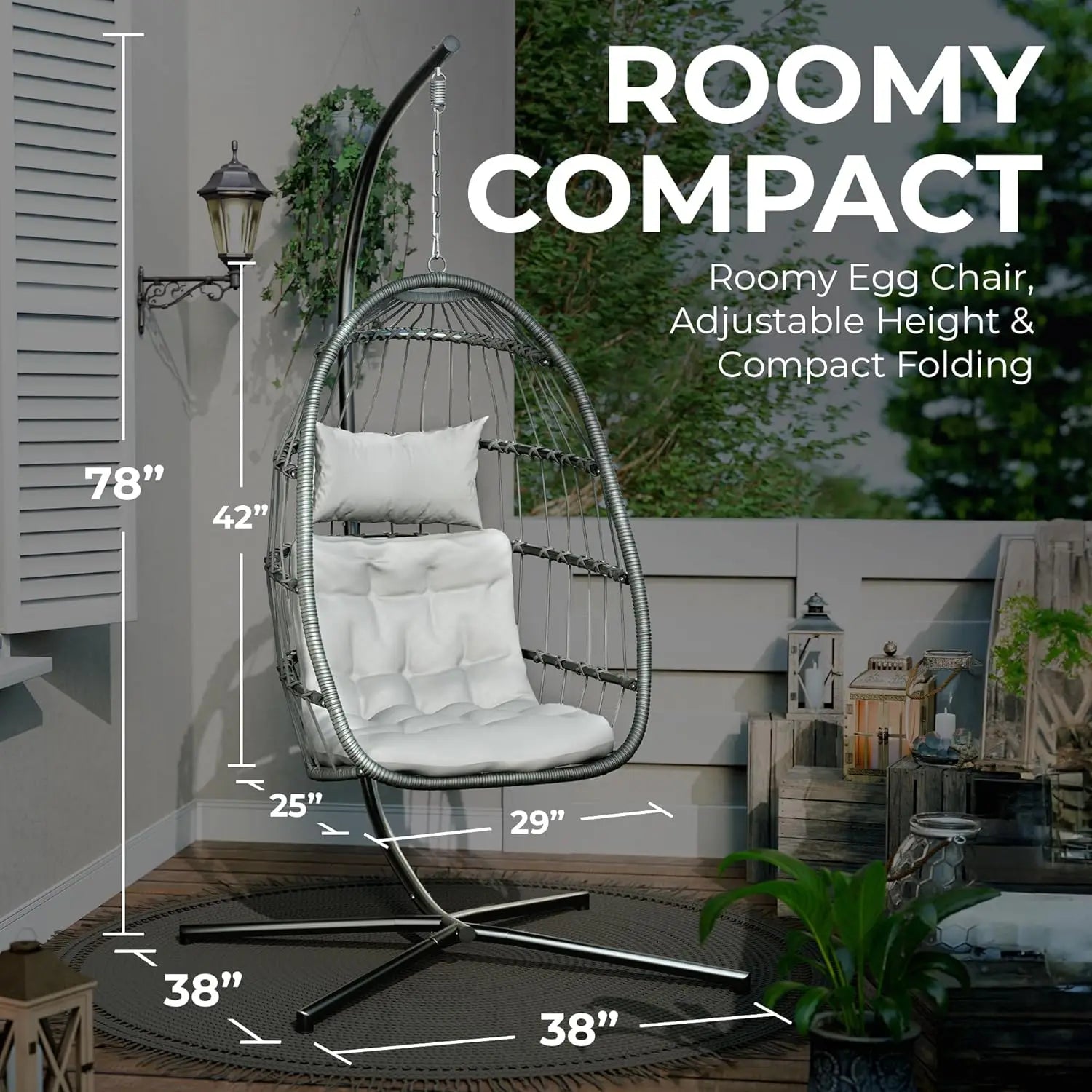 Indoor/Outdoor Swing Hammock Chair with Plush, Washable Cushions, 350LBS Capacity