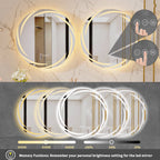 60/80CM LED Bathroom Mirror Circle Backlit HD Wall Antifog Vanity Mirror Shatterproof 3 Colors Lights Dimmable