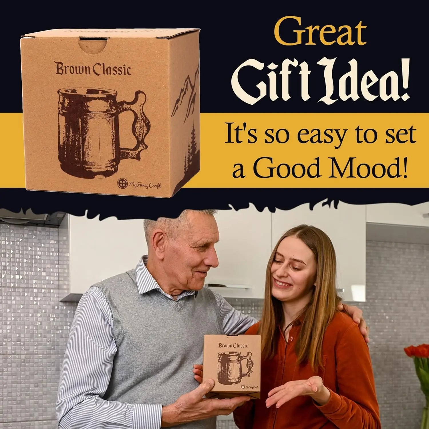 Set of 6 Wooden Beer Mugs with Stainless Steel Inserts, 10 OZ Capacity, Ideal for Men's Gifts on Father's Day or Christmas