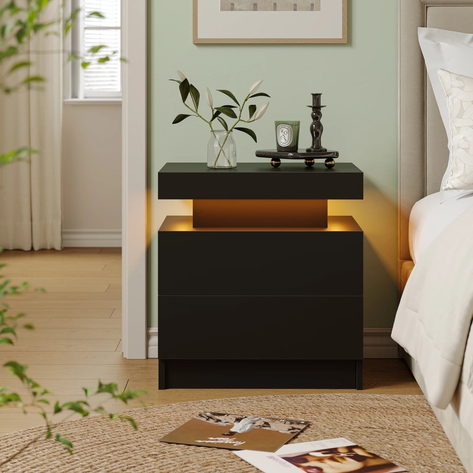 LED Nightstands with 2 Drawers