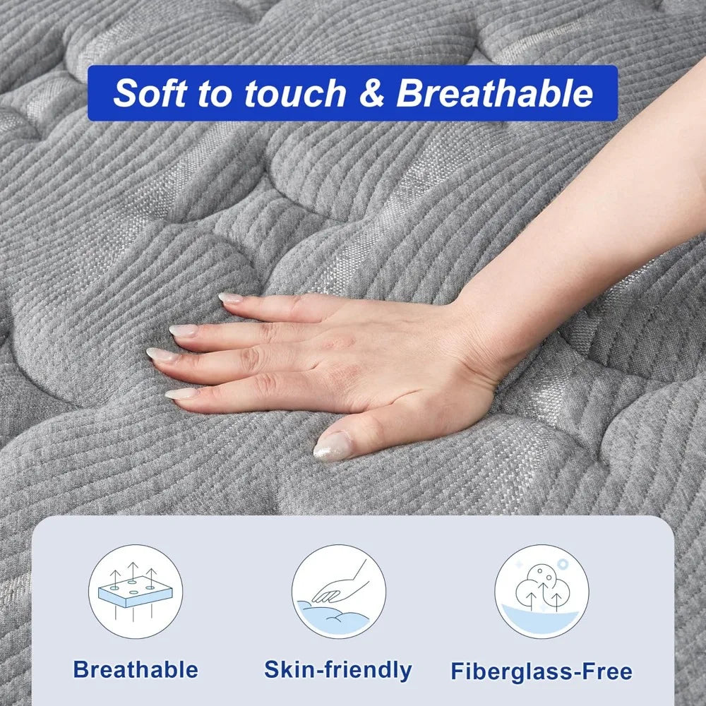 Firm Queen Mattress,12 Inch Hybrid Mattress with Extra Lumbar Support for Back Pain Relief, Cool Sleep