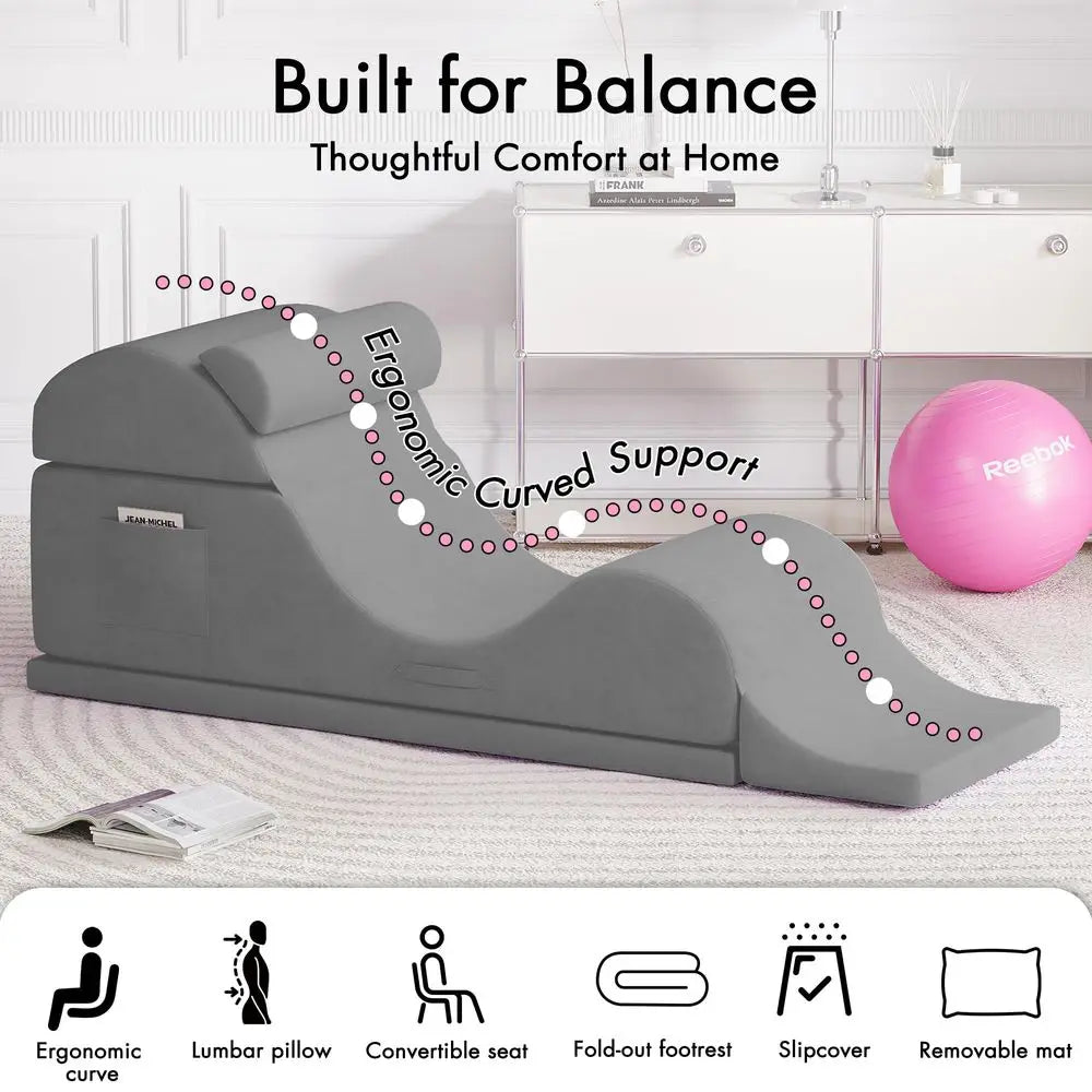 Yoga Chair for Adults, Ergonomic Foam Lounge with Lumbar Pillow, Washable Cover, Side Pocket, No Assembly Needed