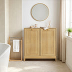 Tilted Laundry Hamper with 2 Removable Baskets, Free-Standing with Anti-Tip Kit, Oak