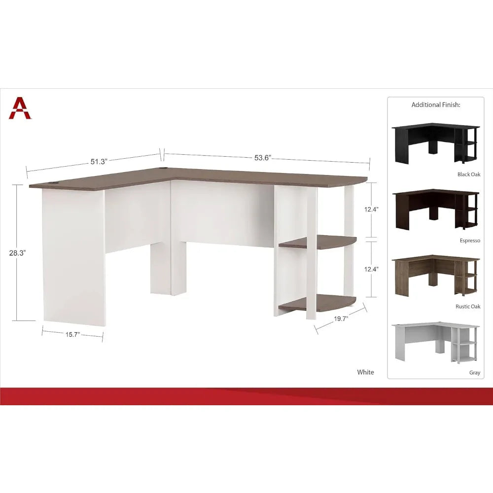 Modern Black Oak L-Shaped Desk with Bookshelves, Easy Assembly for Home Office