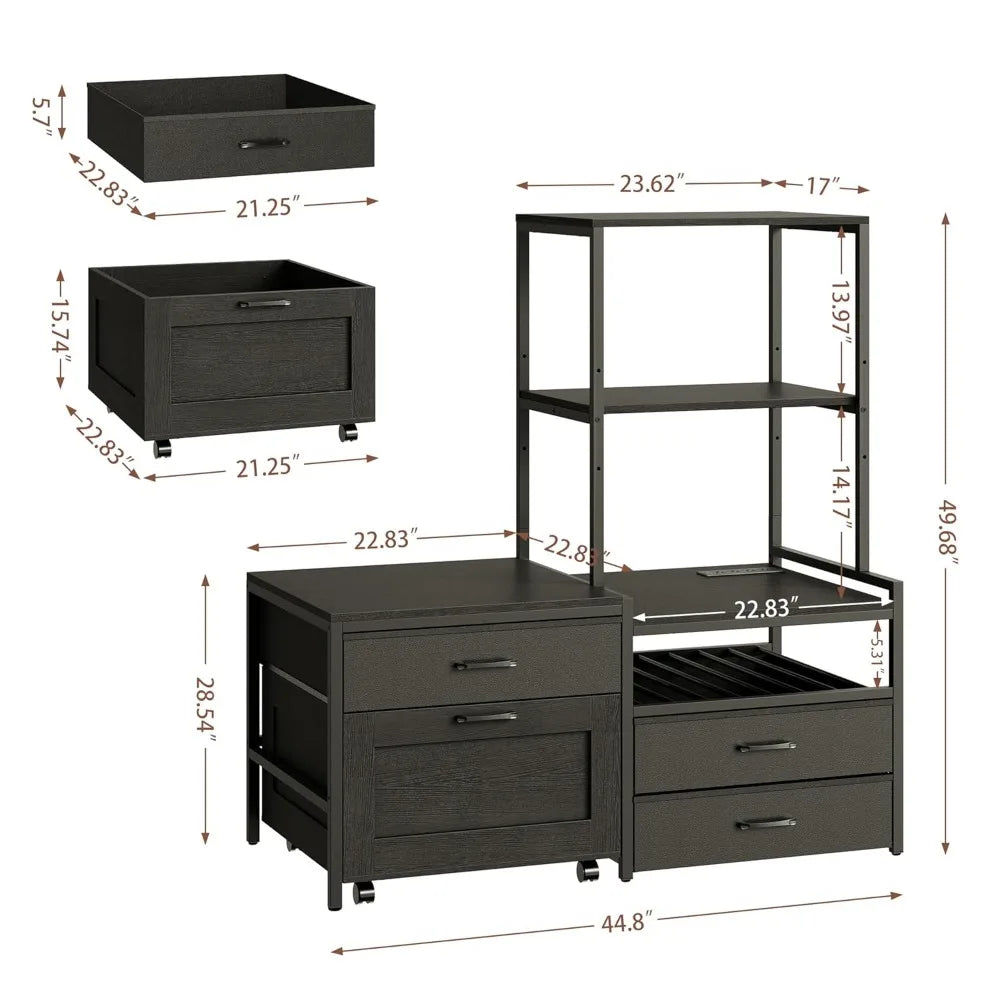 Mini Fridge Stand with Wine Rack, Power Outlet, Microwave Oven Stand, Coffee Bar