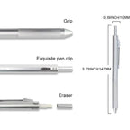 4-in-1 Multi-Function Refillable and Retractable Ballpoint Pen with 0.5mm Mechanical Pencil Fine Point Silver Metal Barre