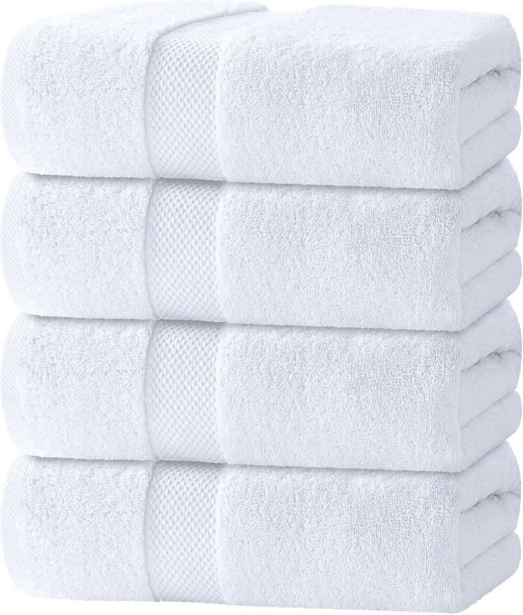 White Classic Luxury Bath Towels Set of 4, Ultra Soft and Highly Absorbent