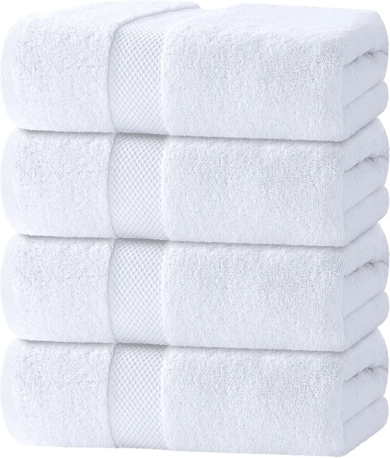 White Classic Luxury Bath Towels Set of 4, Ultra Soft and Highly Absorbent