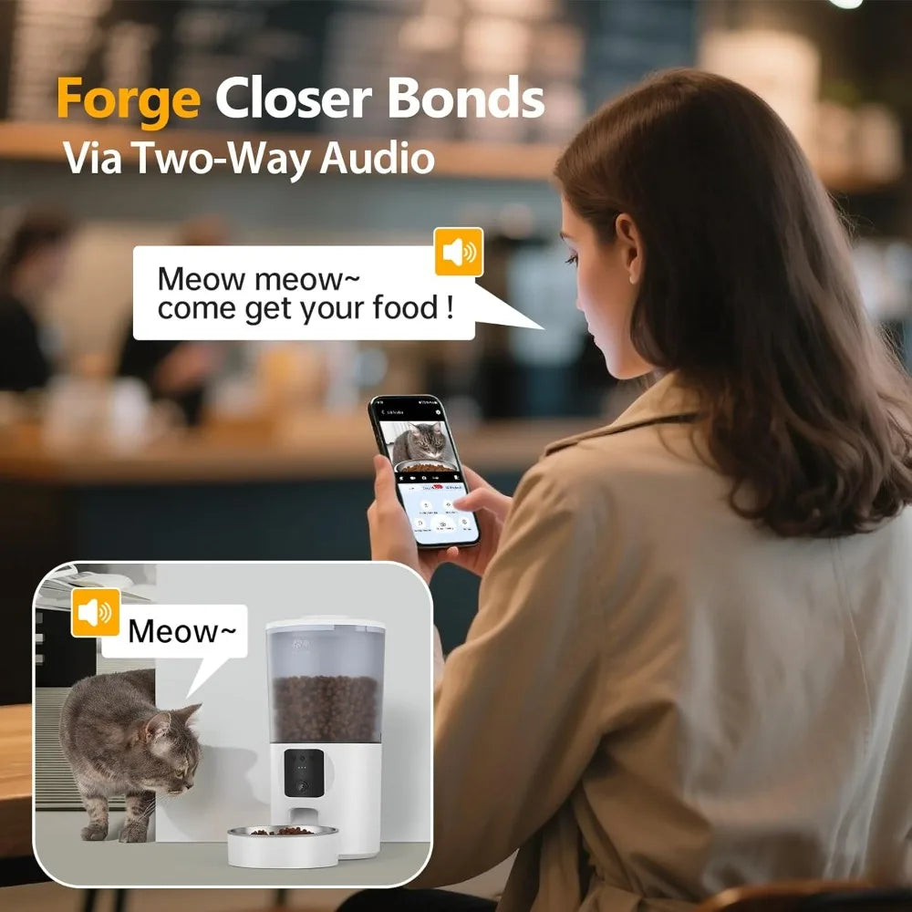 Smart Pet Feeder with Camera, Two-Way Audio, App Control, 6L Dry Food Dispenser for Cats and Small Dogs