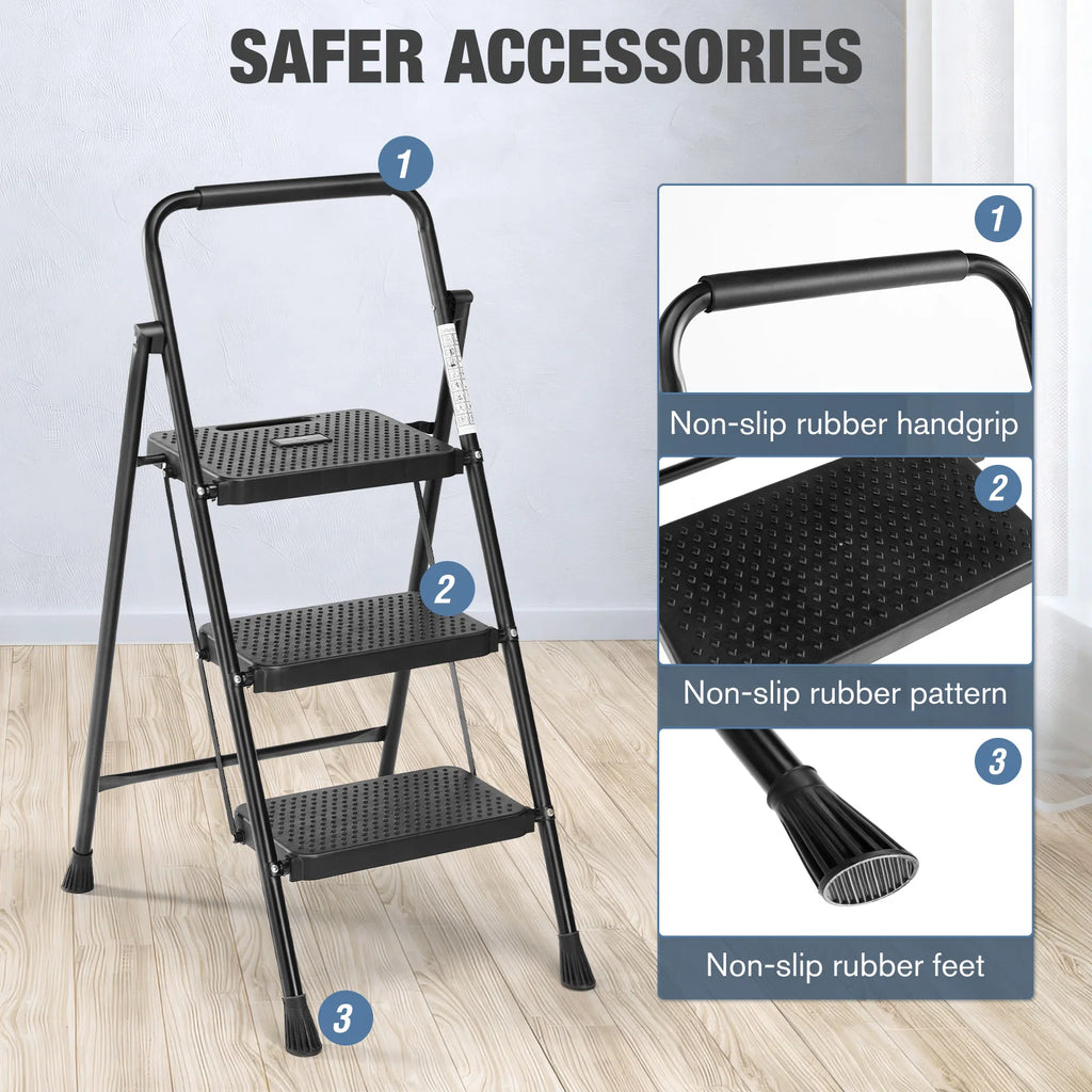 2/3 Step Ladder Stool with Anti-Slip Pedal 800lbs Capacity