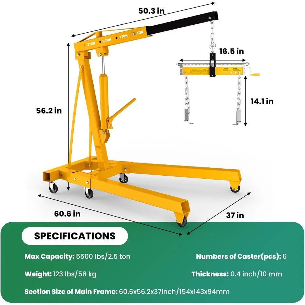 5500 lbs Heavy Duty Engine Crane 60.6x37x56.2, Foldable Design