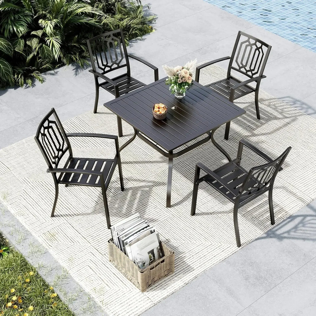 Outdoor Dining Set for 4, Patio Table and Chairs Set with Umbrella Hole