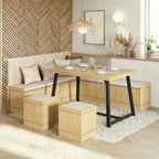 Corner Dining Table Set, 43 Inch Breakfast Nook Table Set with Bench with Hidden Storage amp 2 Ottomans, 5Piece