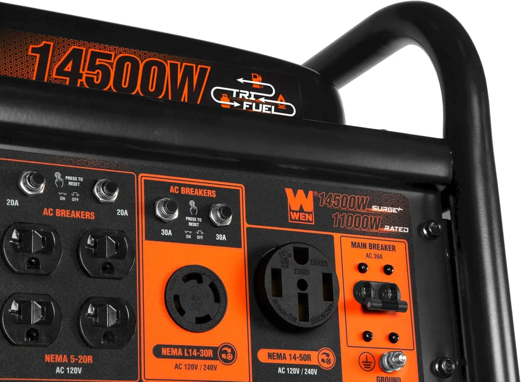 Tri-Fuel Generator 14500W Electric Start with CO Sensor & Wheel Kit, Transfer-Switch Ready for Gas/Propane/Natural Gas