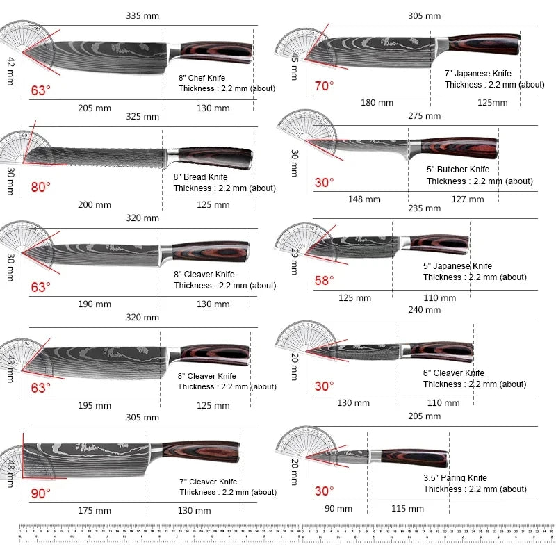 8/10pcs Kitchen Knives Set, Laser Damascus Pattern