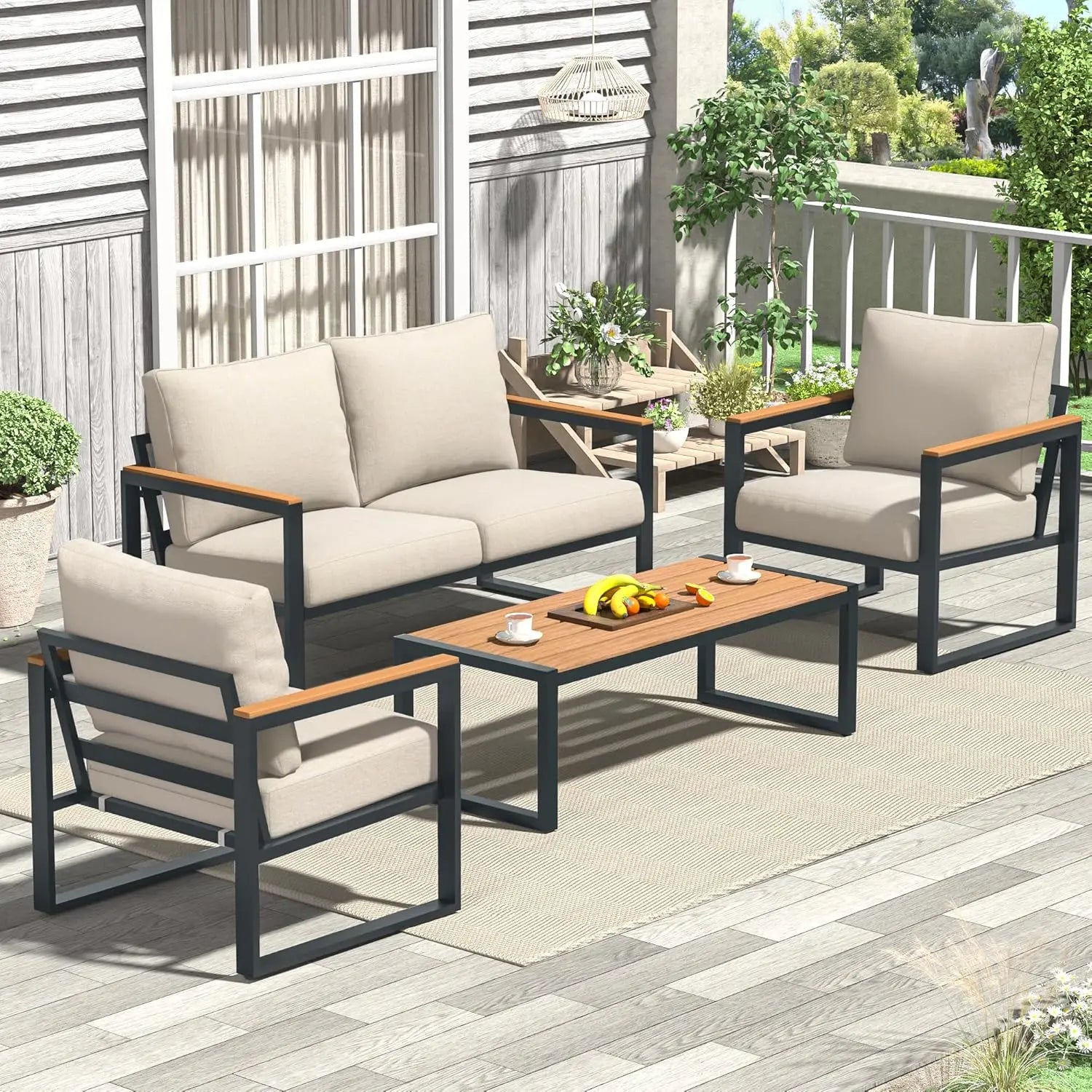 4 Pieces Outdoor Patio Furniture with Coffee Table