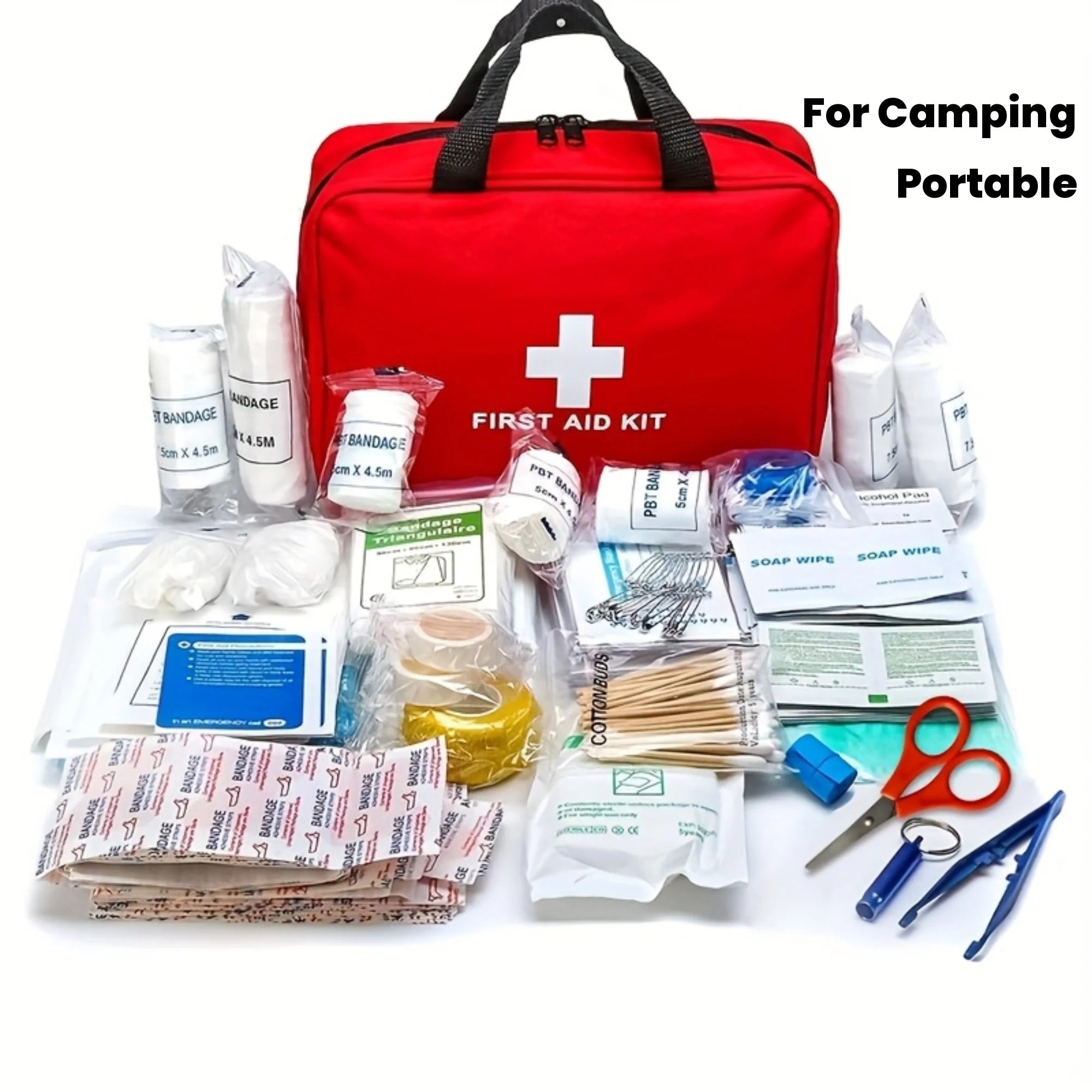 Portable First Aid Kit for Camping, Hiking, Hunting. Includes Scissors, Tweezers, Bandages, Outdoor Emergency Supplies.
