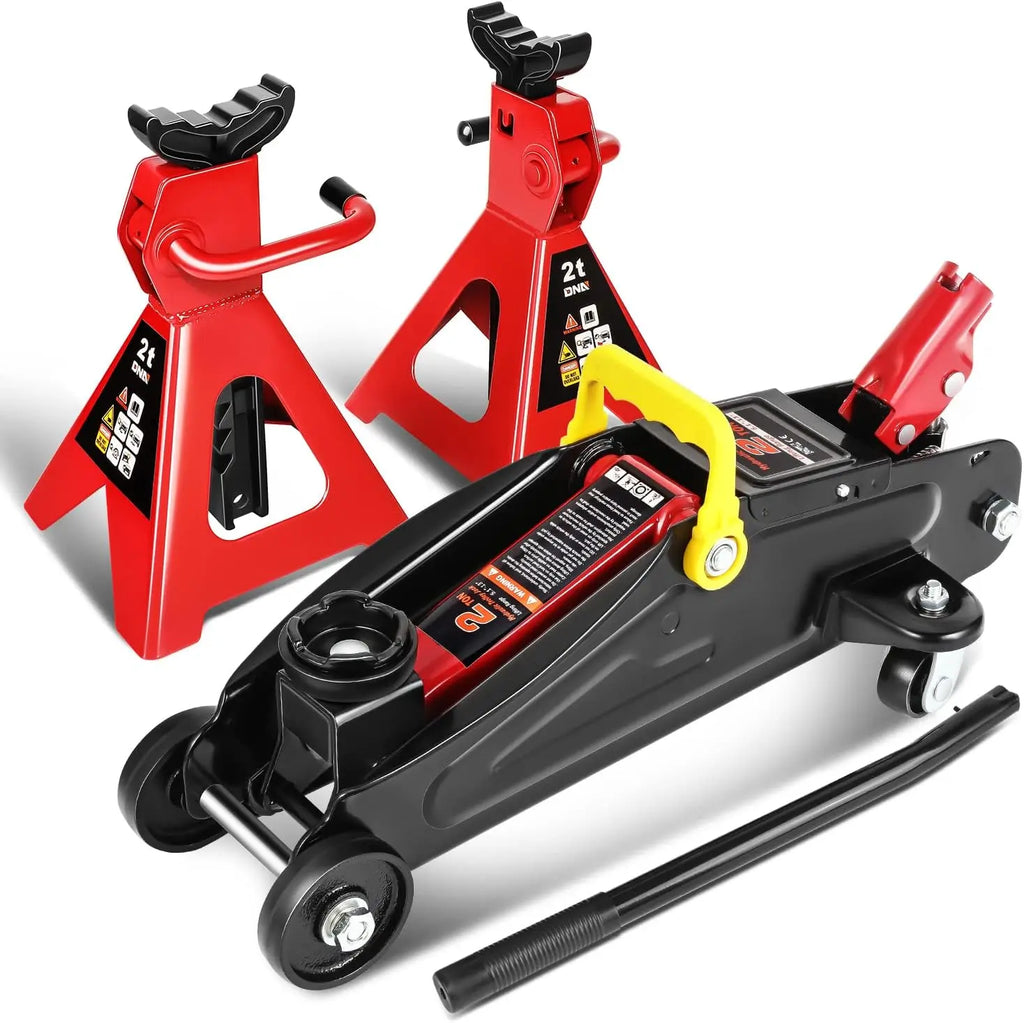 Low Profile Hydraulic Floor Jack Combo with 2 Ratchet Jack Stands, 2 Ton (4000 lbs) Capacity