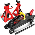 Low Profile Hydraulic Floor Jack Combo with 2 Ratchet Jack Stands, 2 Ton (4000 lbs) Capacity