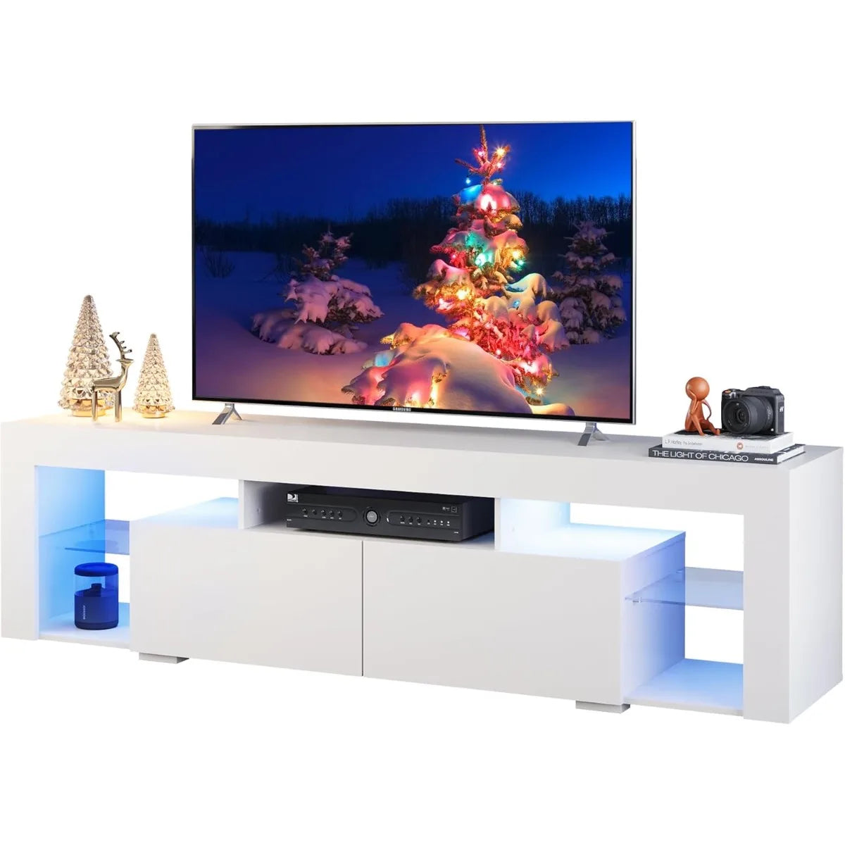 Modern Entertainment Center for 32-60 Inch TVs, LED Lights & 2 Drawers