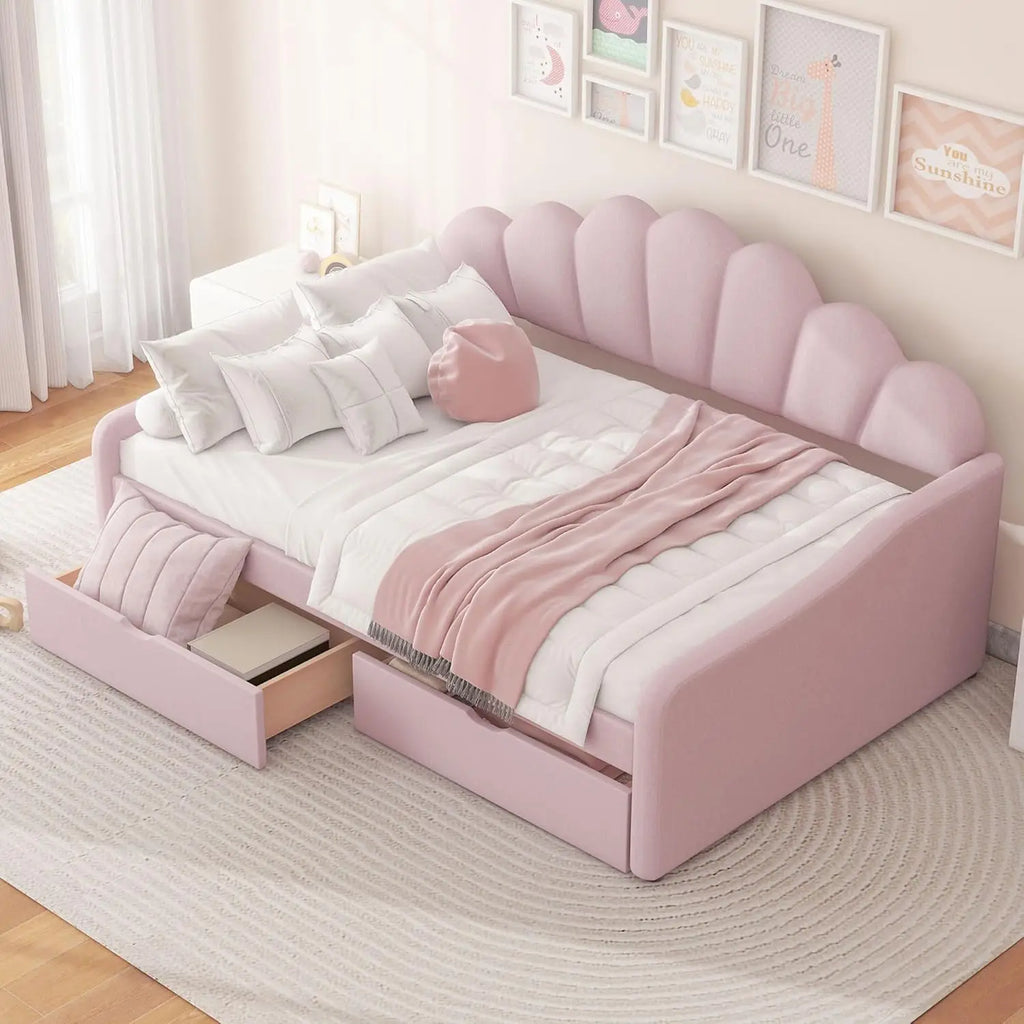 Full Size Upholstered Daybed with Storage Drawers