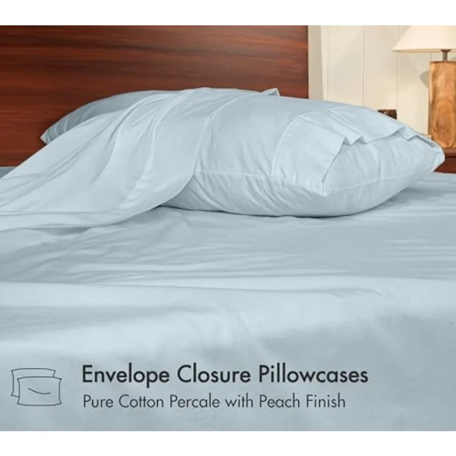 100% Cotton Percale Sheets Crisp Cooling Summer Bed Sheets for Hot Sleepers, Deep Pocket 12", Soft Peach Finish