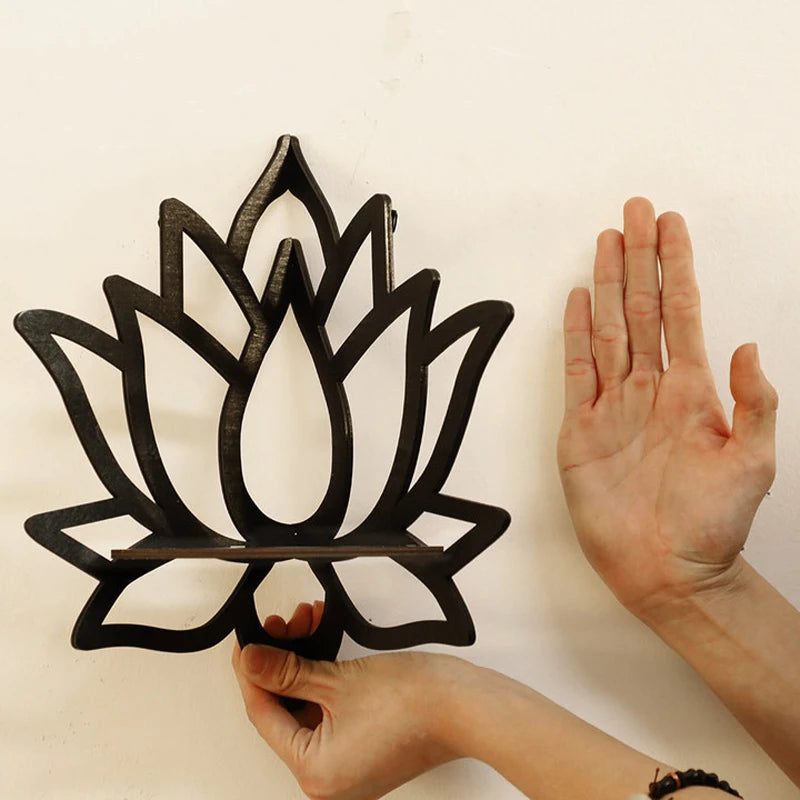 Wooden Lotus Hollow Decorative Wall Mounted Corner Shelf