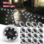 16/24 Sets Of 8-LED Outdoor Solar Small-sized Stainless Steel Floor Lamps, IP44 Waterproof, Solar Garden Lights, LED Landscape Lights, Suitable for Lawns, Courtyards, Decks, Terraces, Walkways, And Walkway Lighting (cold Whit