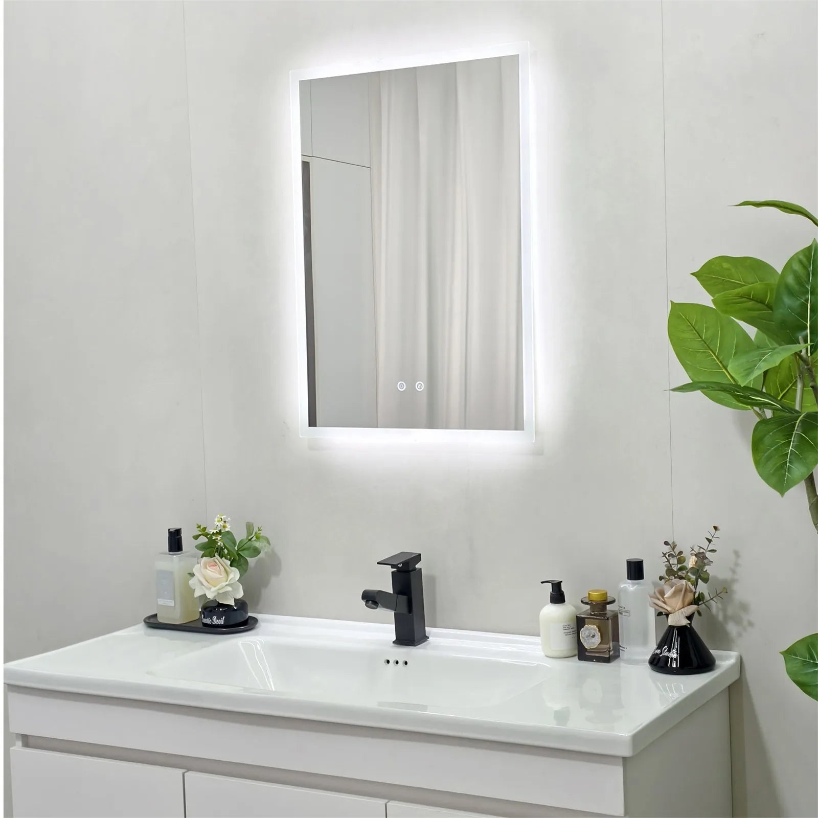Wall Mirror w Anti-fog, Dual buttons, Memory, Tri-color light, Touch Dimmable