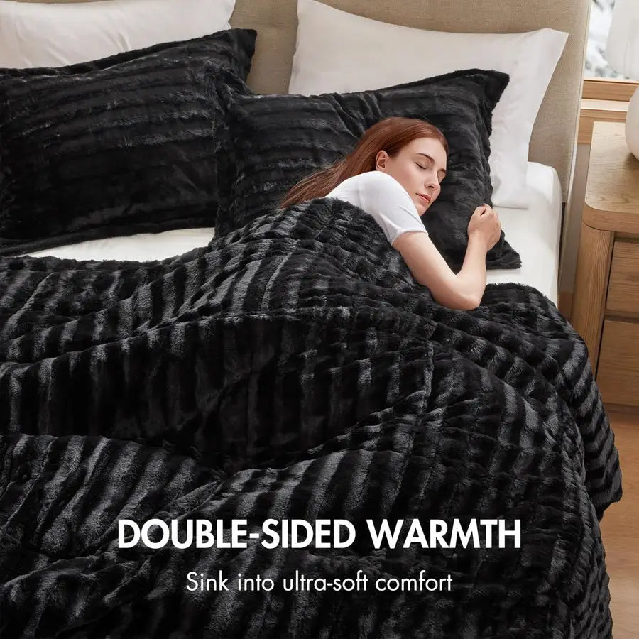 Faux Fur Reversible Comforter Set, Down Alternative Filling,