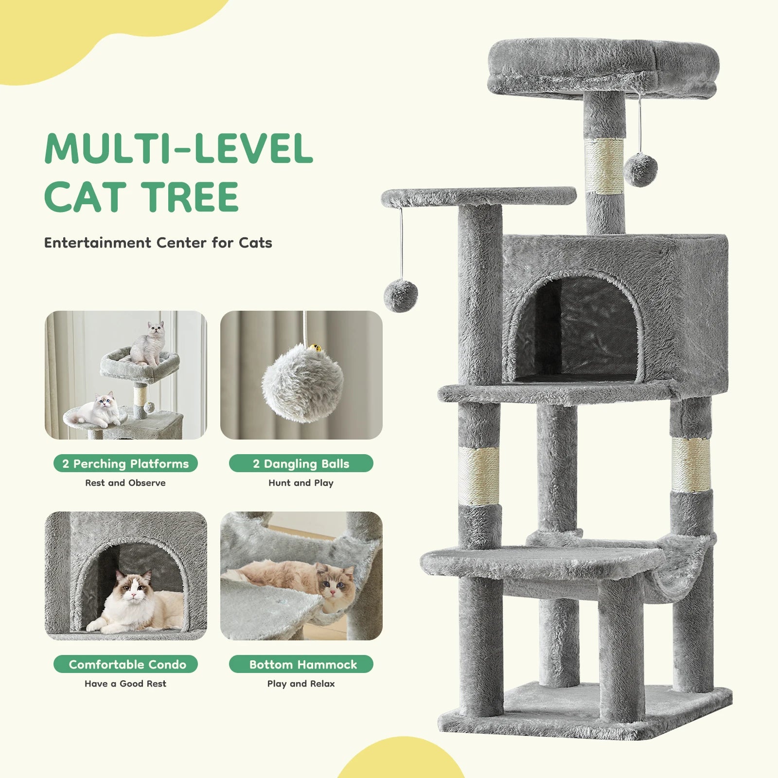 44In Tall Multi-Cat Climbing Tower for Indoor Cat