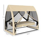3-Seat Outdoor Porch Swing Bed with Convertible Backrest Cushion Canopy