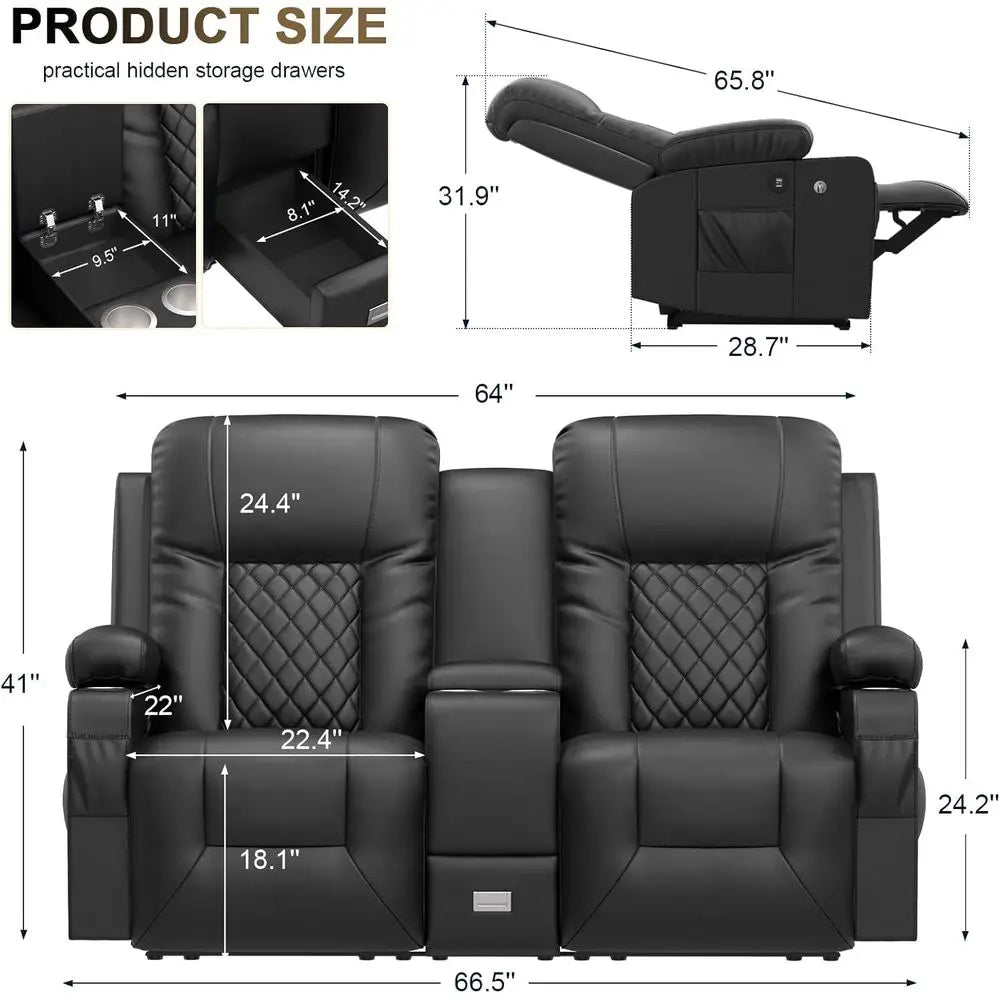 Dual Reclining Loveseat with Storage, USB Ports, Cup and Phone Holders