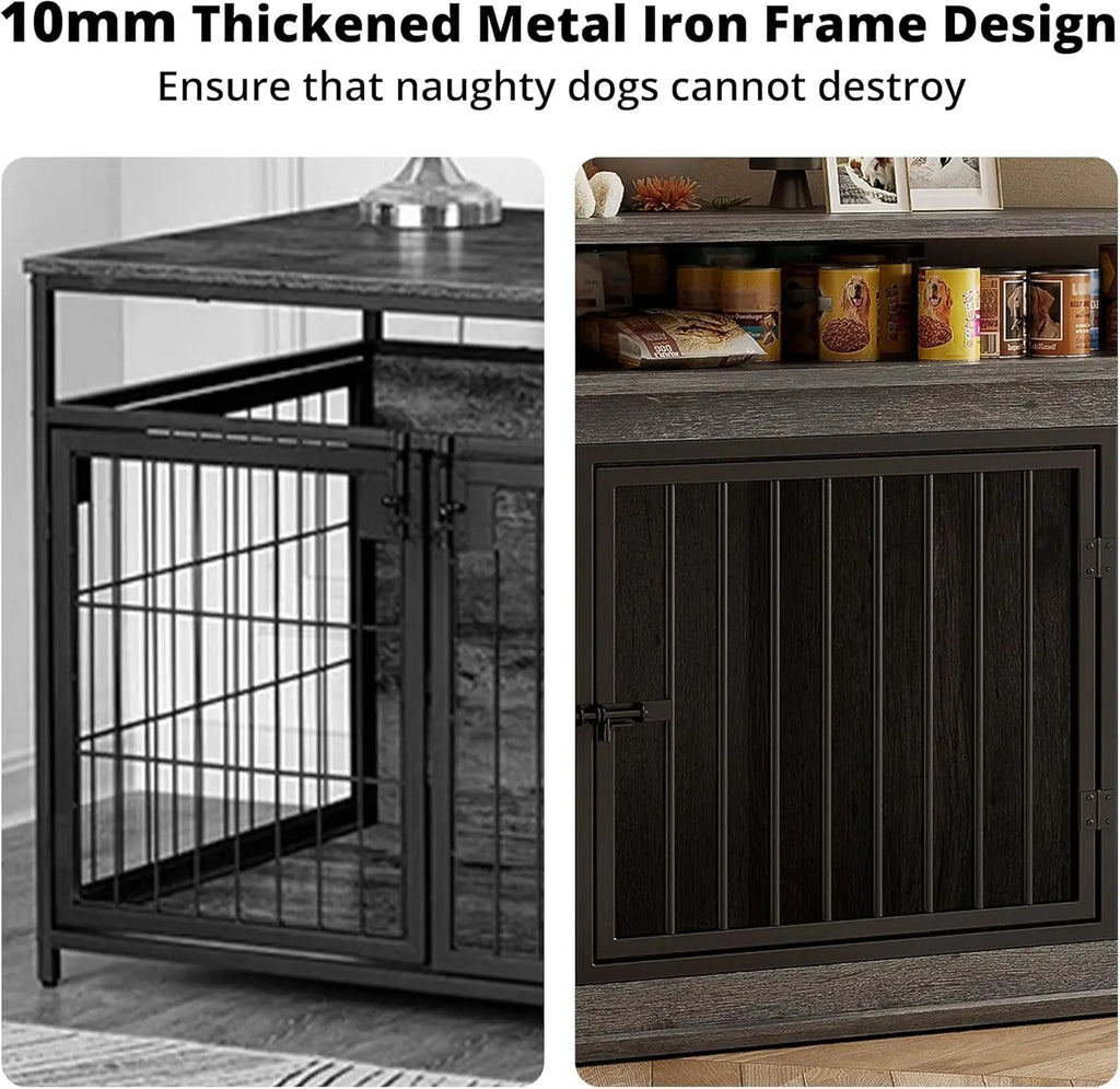 51" Corner Wooden Dog Crate with 2-Tier Shelves