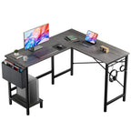 L Shaped Standing Office Computer Desk with Storage Bag and Side Hook