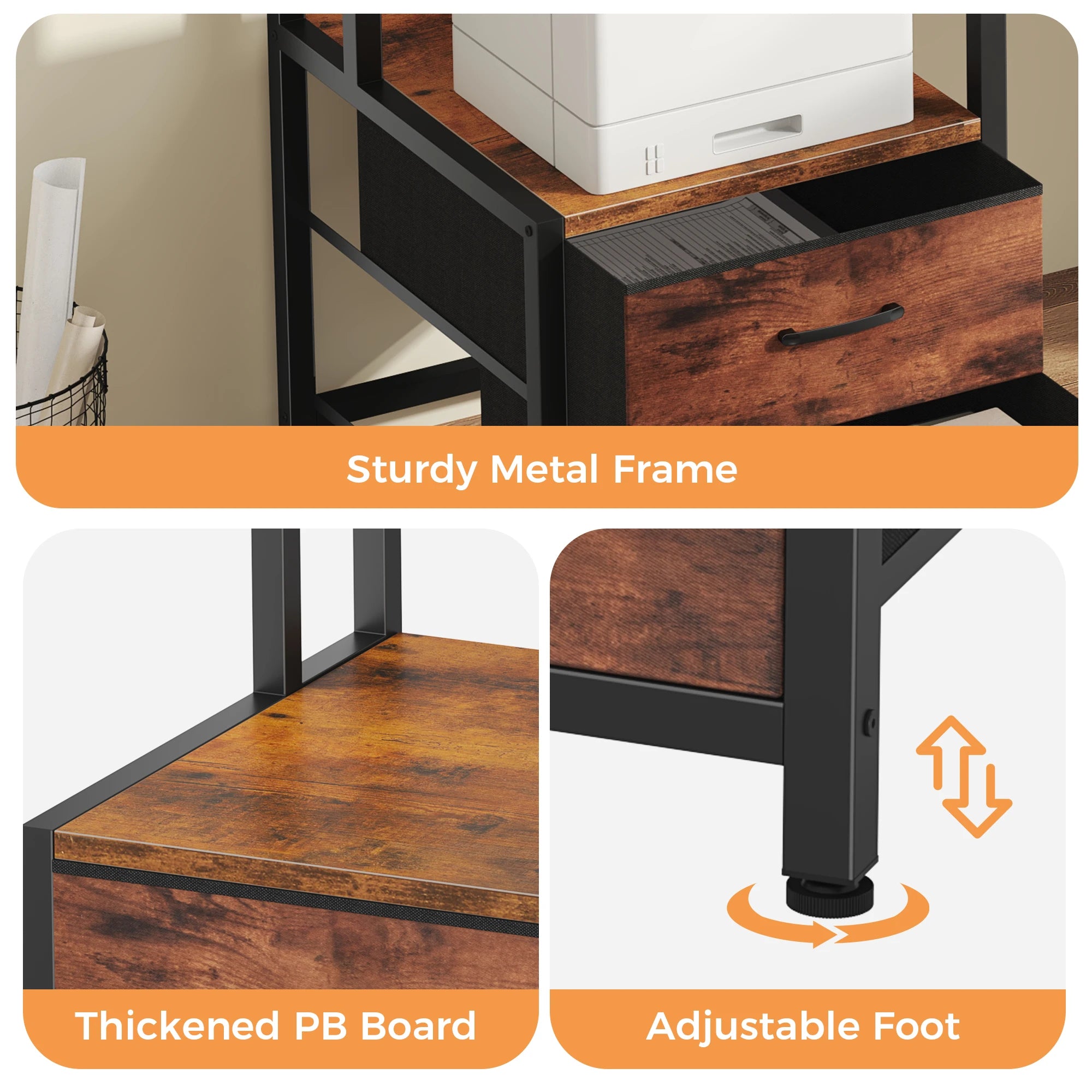 67In Gaming Computer Desk with 5 Storage Drawers, LED Lights, Power Outlets