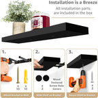 Floating Shelves for Wall - 24 Inch Bathroom, Bedroom & Kitchen Storage with Invisible Brackets (Black, 2 Pack)