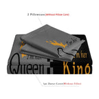 3Pcs King Queen Size Bedding Set Black Grey Gold Crown Duvet Cover Soft Microfiber Bed Set Couple Bed Linen (No Filler)