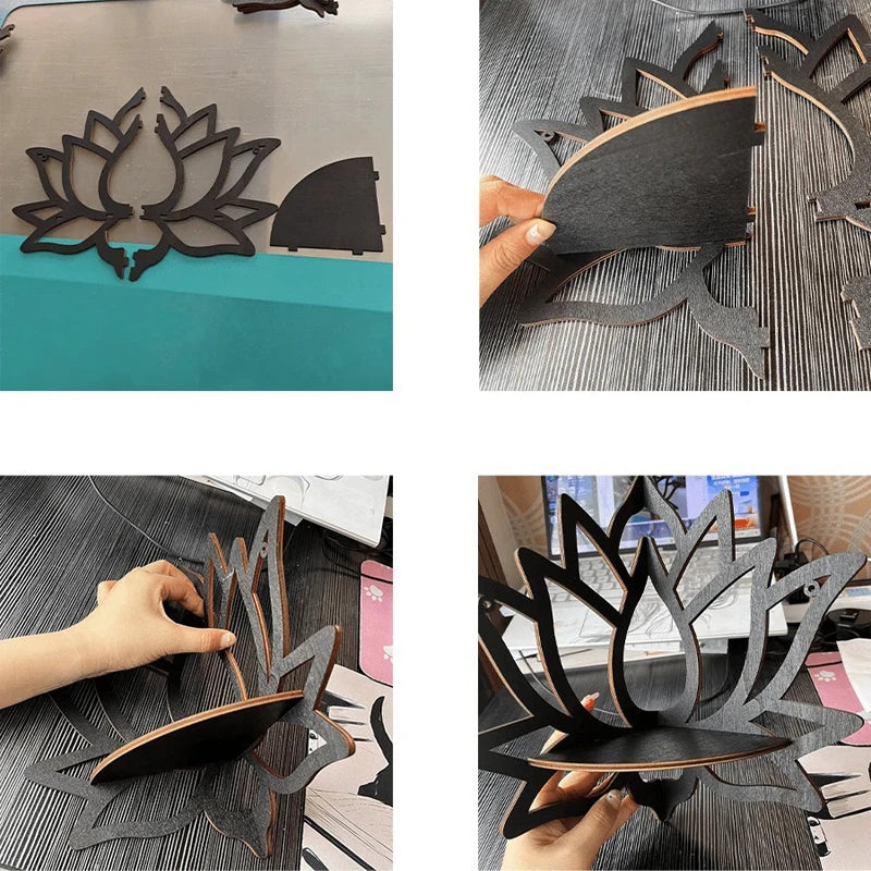 Wooden Lotus Hollow Decorative Wall Mounted Corner Shelf