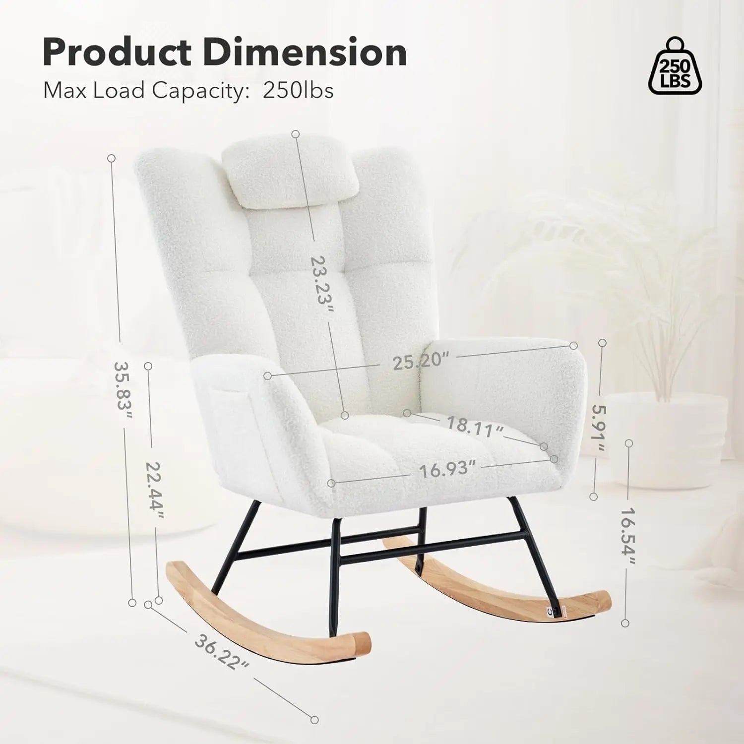 Modern Upholstered Nursery Rocking Chairs, with Side Pocket High Back