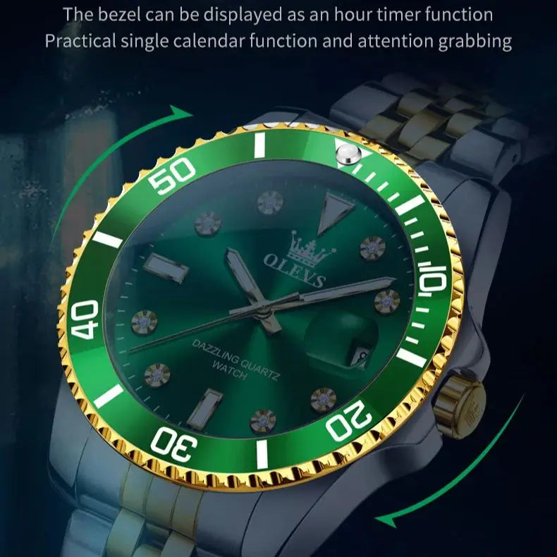 Men's Original Waterproof Automatic Date Rotation Ring Luxury Brand Diving Quartz
