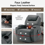 Recliner Chair with Massage and Heat, 360° Swivel Rocking Chairs for Adults, Remote Control and Cup Holder
